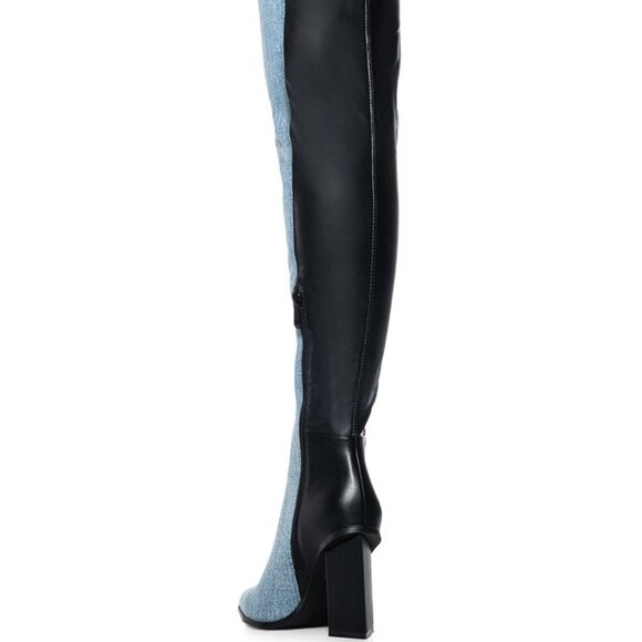 Miz Mixed Media: Two-Tone Denim & Vegan Leather Over the Knee Boot 8.5 9 - Picture 2 of 5
